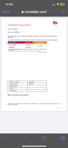 Screen showing proof of travel